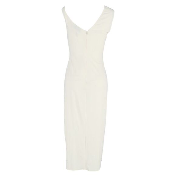 Self-Portrait Asymmetric Ruched Stretch-jersey Midi Dress In Ivory Polyester